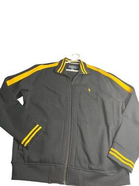 Polo Ralph Lauren XL Mens Black Track Jacket Yellow Stripes Full Zip Mock Neck